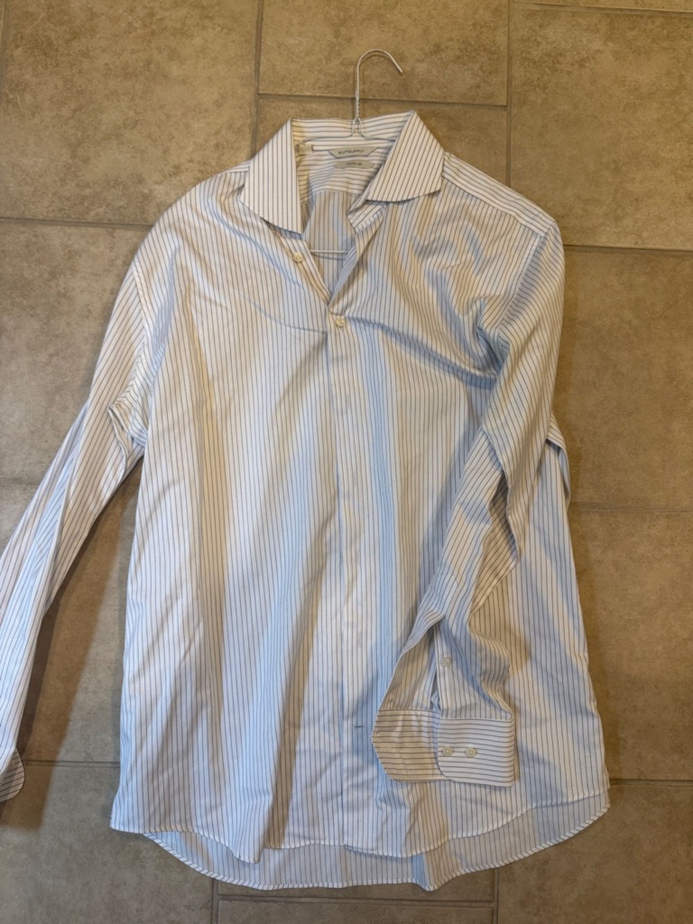 Suitsupply White Dress Shirt with Blue Pinstripes